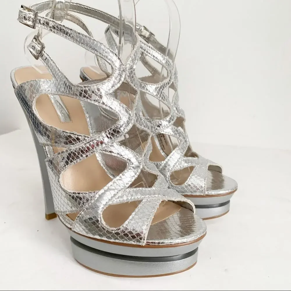 H By Halston Silver Metallic Platform Heels SZ 8.5